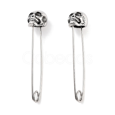 Halloween Skull 316 Surgical Stainless Steel Safety Pin Hoop Earrings for Women EJEW-Z050-29B-AS-1