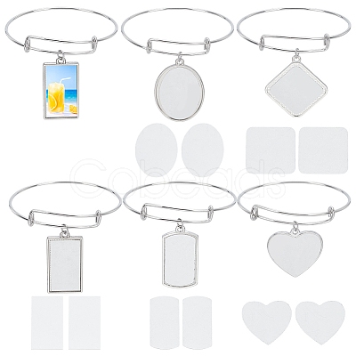 5Pcs 5 Styles Heat Transfer Brass Charm Blank Bangle Making BJEW-PH01868-1