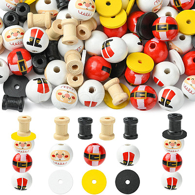 120Pcs 8 Styles Christmas Santa Claus Theme Spray Painted Schima Wood Beads WOOD-CJ0002-60-1