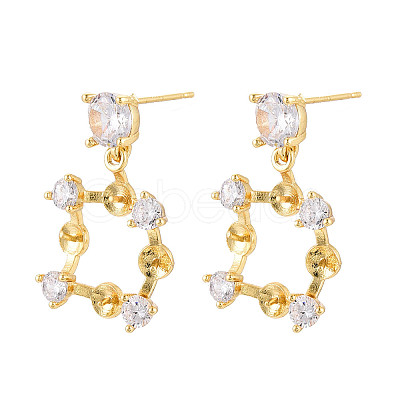 Brass Micro Pave Clear Cubic Zirconia Stud Earrings Findings for Half Drilled Beads KK-T071-12G-1