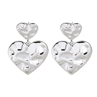Rack Plating Brass Textured Heart Dangle Stud Earring EJEW-H099-04P-1
