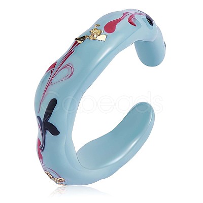 Enamel Flower of Life Twist Wave Open Cuff Ring JR921A-1