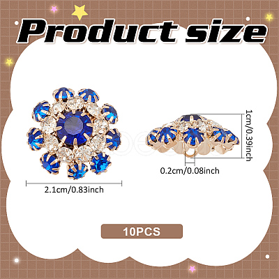 10Pcs 1-Hole Brass Rhinestone Buttons BUTT-NB0001-94D-1