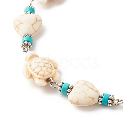 Heart & Tortoise Synthetic Turquoise Beaded Anklet AJEW-AN00459-01-1