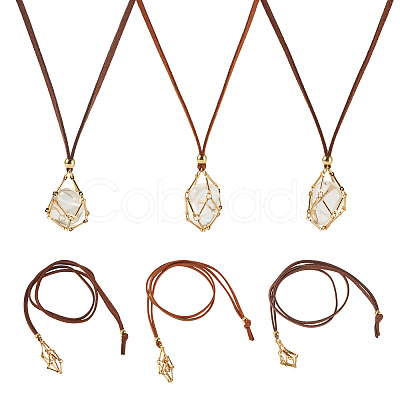 3Pcs Faux Suede Macrame Pouch Pendant Necklaces NJEW-TAC0051-02-1