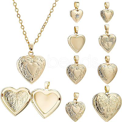 8Pcs 8 Style Brass Locket Pendants KK-BC0004-42-1