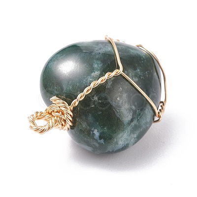 Natural Moss Agate Pendants PALLOY-JF01081-04-1