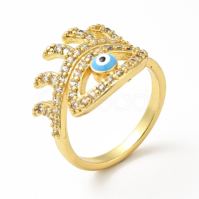 Enamel Horse Eye Open Cuff Ring with Clear Cubic Zirconia RJEW-A008-02G-1