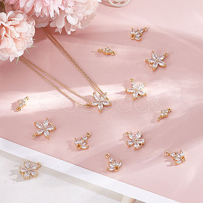 16Pcs 4 Styles Brass Pave Clear Cubic Zirconia Connector Charms KK-HY0004-39-1