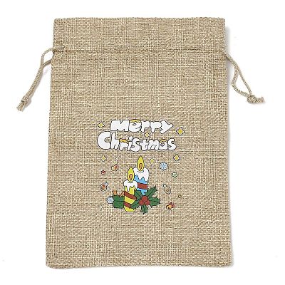 Christmas Printed Burlap Packing Pouches Drawstring Bags ABAG-Q053-02B-02-1