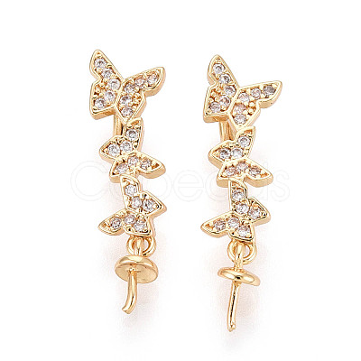 Brass Micro Pave Cubic Zirconia Cup Pearl Peg Bails Pin Pendants KK-T079-27G-1