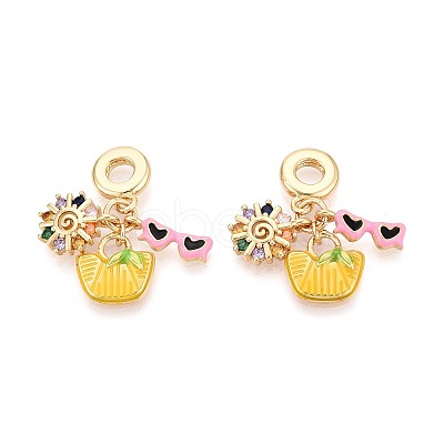 Brass Micro Pave Colorful Cubic Zirconia and Enamel European Dangle Charms KK-T079-75G-1