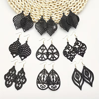 Hollow Iron Wood Dangle Earrings for Women WG57125-02-1