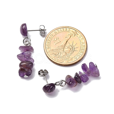 Natural Amethyst Dangle Stud Earrings EJEW-JE06371-06-1
