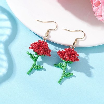 Flower Handmade Glass Seed Beads Dangle Earrings EJEW-MZ00684-01-1