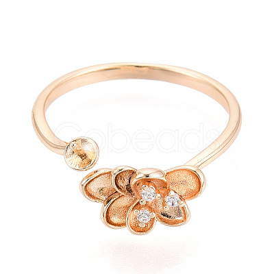 Flower Brass Micro Pave Clear Cubic Zirconia Cuff Ring Settings KK-T076-79G-1