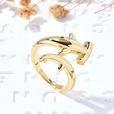 Whale Brass Cuff Rings for Women RJEW-Z085-01G-01-1