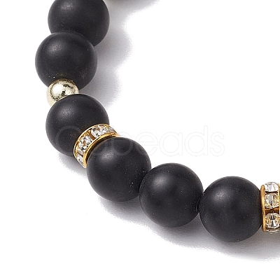 2Pcs 2 Styles 8mm Round Dyed Natural Black Agate & Synthetic Turquoise Beaded Stretch Bracelets BJEW-JB10564-1