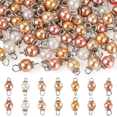 70Pcs 7 Colors Glass Pearl Round Connector Charms PALLOY-TA00264-1