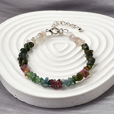 Natural Multicolor Tourmaline Chip Beaded Bracelets for Women BJEW-M110-02-1