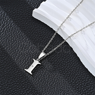 201 Stainless Steel Crystal Rhinestone Initial Pendant Necklaces FS-WG28760-15-1