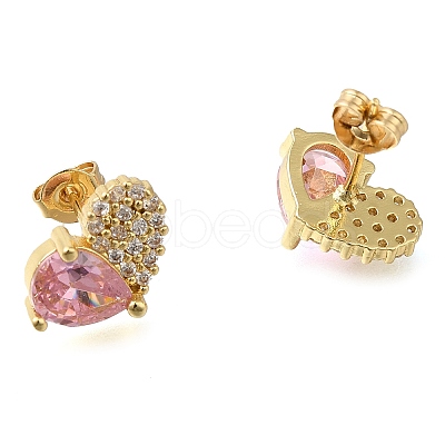 Brass Pave Cubic Zirconia Stud Earrings EJEW-M088-03G-02-1