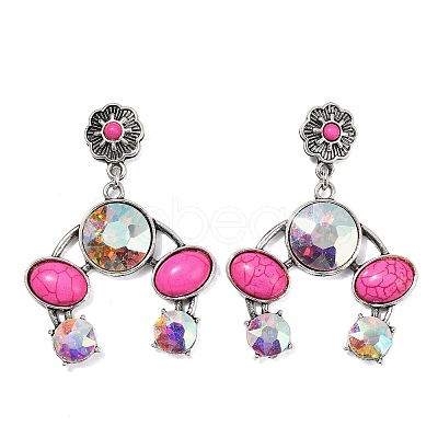 Alloy Synthetic Turquoise Dangle Stud Earrings EJEW-U053-08AS-1