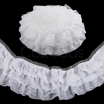 Polyester Lace Pleated Ribbons SRIB-WH0011-467B-1