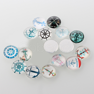 Helm & Anchor Printed Glass Cabochons GGLA-A002-16mm-WW-1