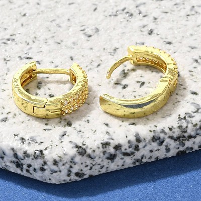 Brass Clear Cubic Zirconia Hoop Earrings LS-EJEW-M047-20G-1