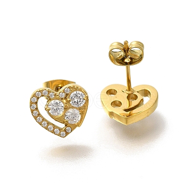 304 Stainless Steel Micro Pave Clear Cubic Zirconia Stud Earrings EJEW-H018-02G-05-1