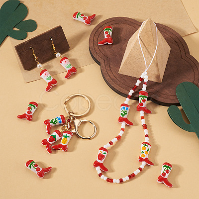 5Pcs Boot Baking Paint Glass Enamel Beads LAMP-TADJ0001-08H-1