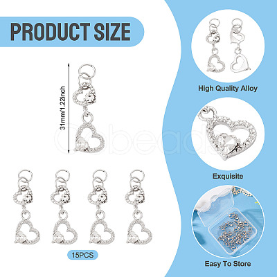 15Pcs Alloy Glass Heart Pendants PALLOY-TAC0254-02-1