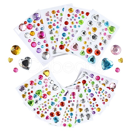 8 Sheets 4 Styles Acrylic Rhinestone Self-Adhesive Stickers AJEW-YW0001-32-1