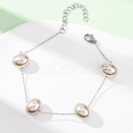 Acrylic Imitation Pearls Beaded Link Bracelets BJEW-F519-01P-1