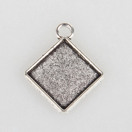 Vintage Tibetan Style Alloy Rhombus Pendant Cabochon Bezel Settings X-TIBEP-O006-58AS-1