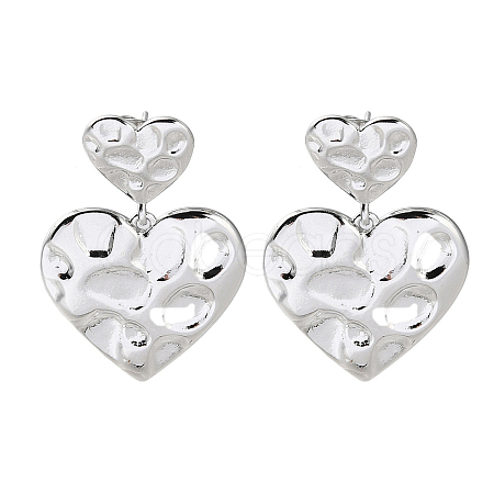 Rack Plating Brass Textured Heart Dangle Stud Earring EJEW-H099-04P-1