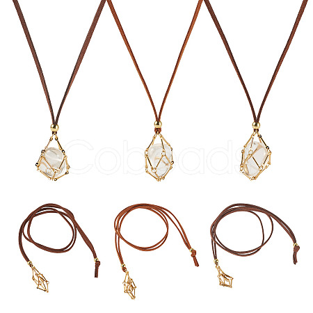 3Pcs Faux Suede Macrame Pouch  Pendant Necklaces NJEW-TAC0051-02-1