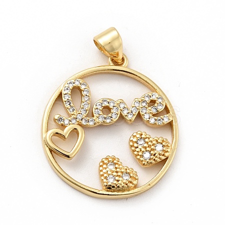 Rack Plating Brass Micro Pave Clear Cubic Zirconia Pendants ZIRC-F129-41G-1
