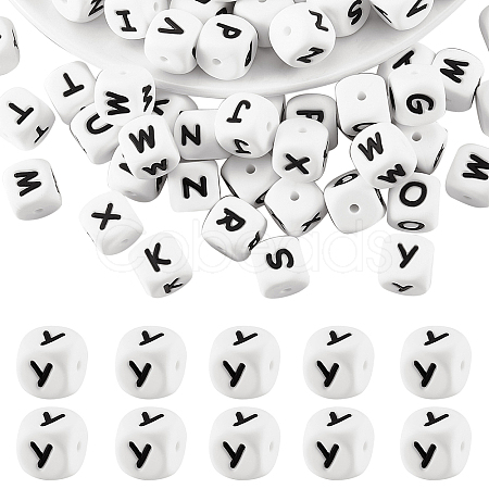20Pcs White Cube Letter Silicone Beads SIL-YWC0003-06Y-1