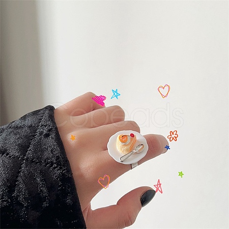 Afternoon Tea Resin & Plastic Adjustable Finger Rings for Women LS-RJEW-K317-01B-1