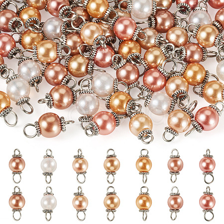 70Pcs 7 Colors Glass Pearl Round Connector Charms PALLOY-TA00264-1