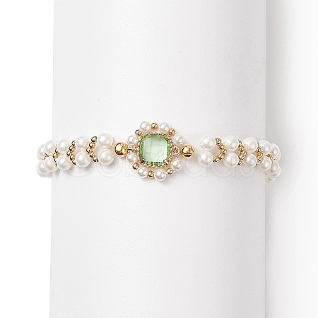 Glass & Shell Pearl Bead Bracele BJEW-TA00180-01-1