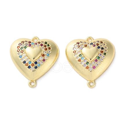 Rack Plating Brass Cubic Zirconia Heart Connector Charms KK-C084-08C-G-1