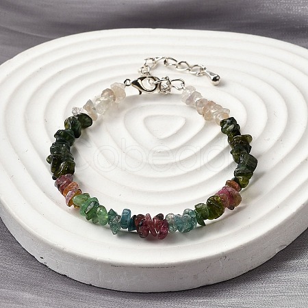 Natural Multicolor Tourmaline Chip Beaded Bracelets for Women BJEW-M110-02-1