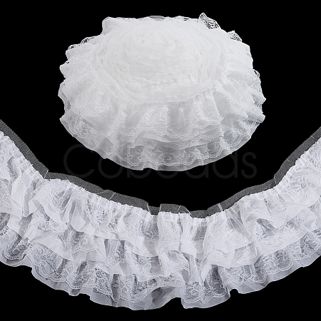 Polyester Lace Pleated Ribbons SRIB-WH0011-467B-1