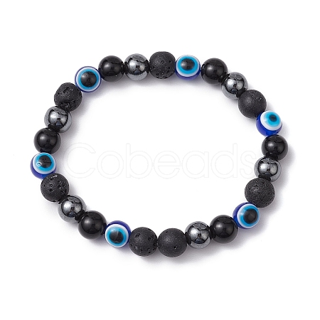 Round Gemstone Beaded Stretch Bracelets BJEW-JB11005-01-1