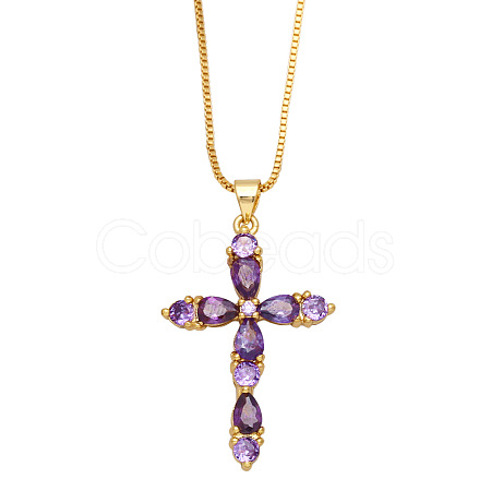 Colorful Zircon Cross Necklace Hip Hop Fashion Diamond Sweater Chain NKB266 ST6191788-1