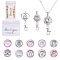 DIY Interchangable Pendant ID Card Holder Necklace Making Kit, Including Glass Snap Cabochon, Heart Alloy Snap Base Settings, 304 Stainless Steel Cable Chains Necklaces, Rainbow Pattern, 15Pcs/box