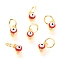 Brass Enamel Pendants, Long-Lasting Plated, Real 18K Gold Plated, with Jump Rings, Column with Evil Eye, Red, 5x3.5x4.5mm,Jump Ring: 5x0.6mm, 3mm inner diameter.